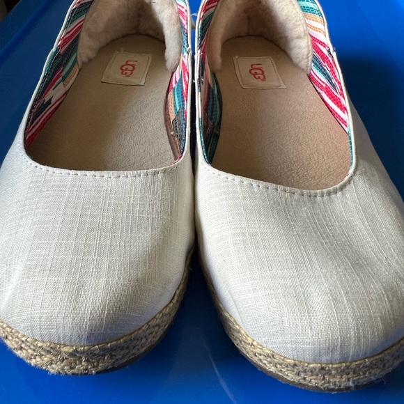 UGG Ballet Flat with Bow on Heel Cream Linen Like Fabric size 8 - Picture 9 of 9